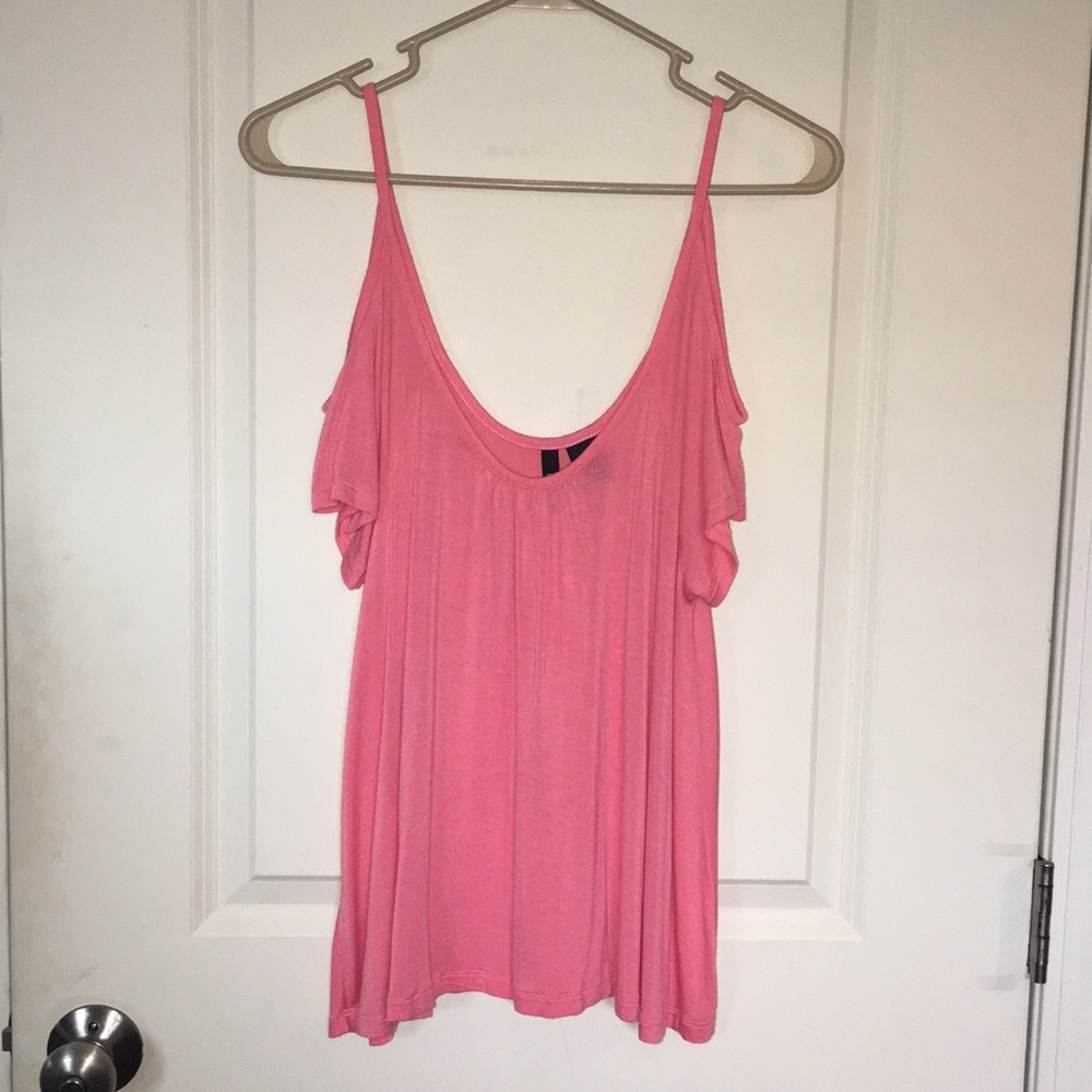 Cold-shoulder Spaghetti Strap Top. Pinkish Coral.